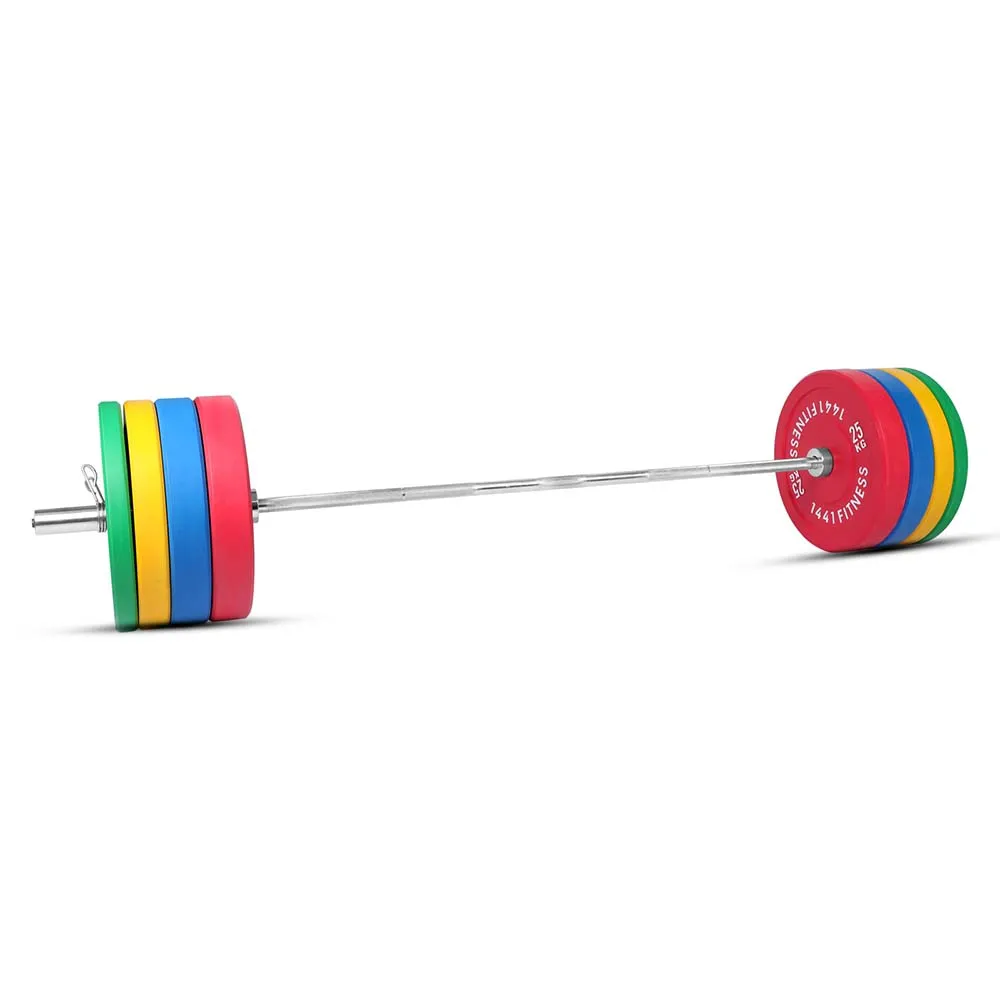 1441 Fitness Premium Color Rubber Bumper Plates Set - 160 Kg / 7 Ft Barbell