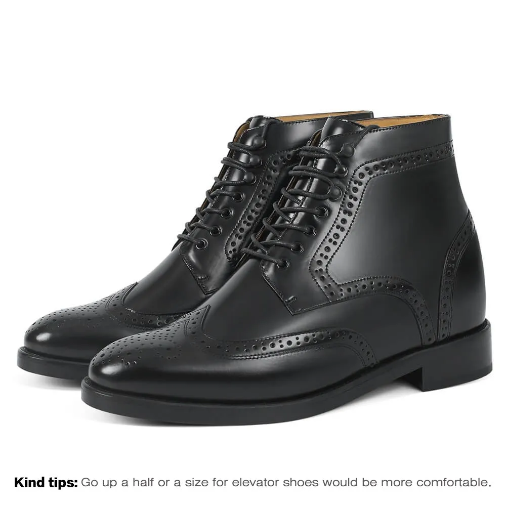 9 CM/3.54 Inches CMR CHAMARIPA Black Shell Cordovan Wingtip Elevator Boots for Men