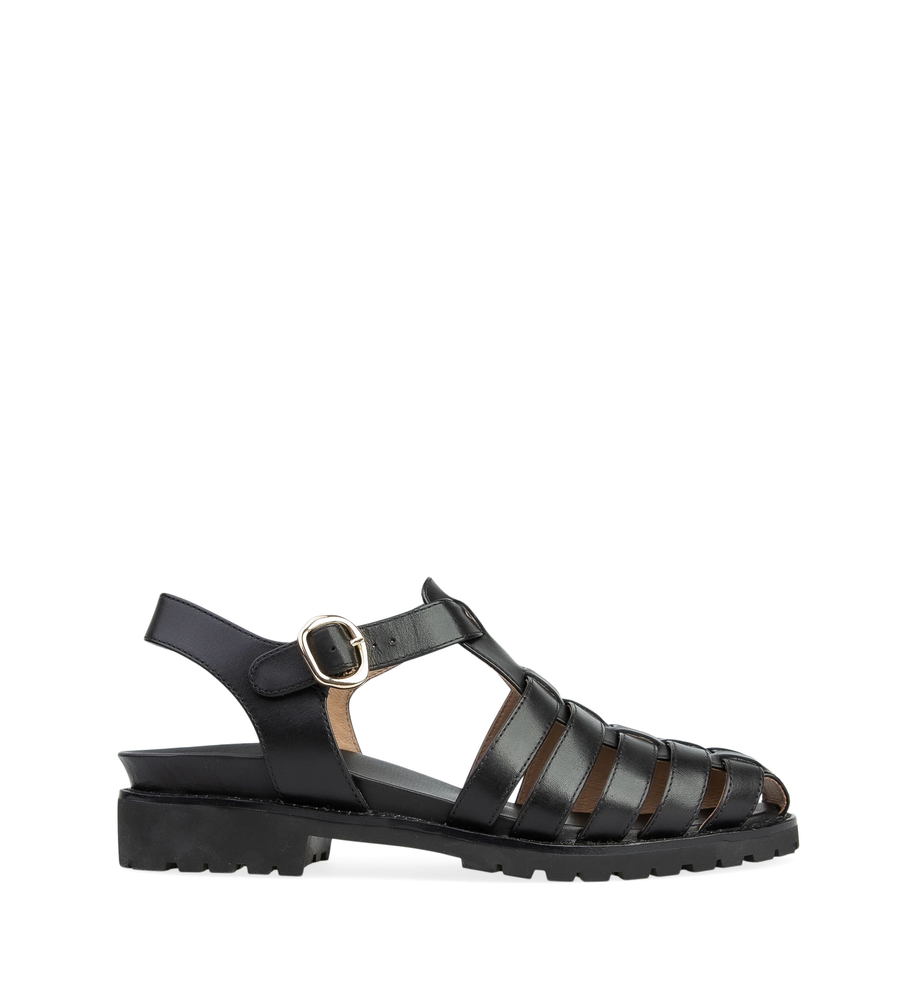 Bittern Black Leather Flat Sandals