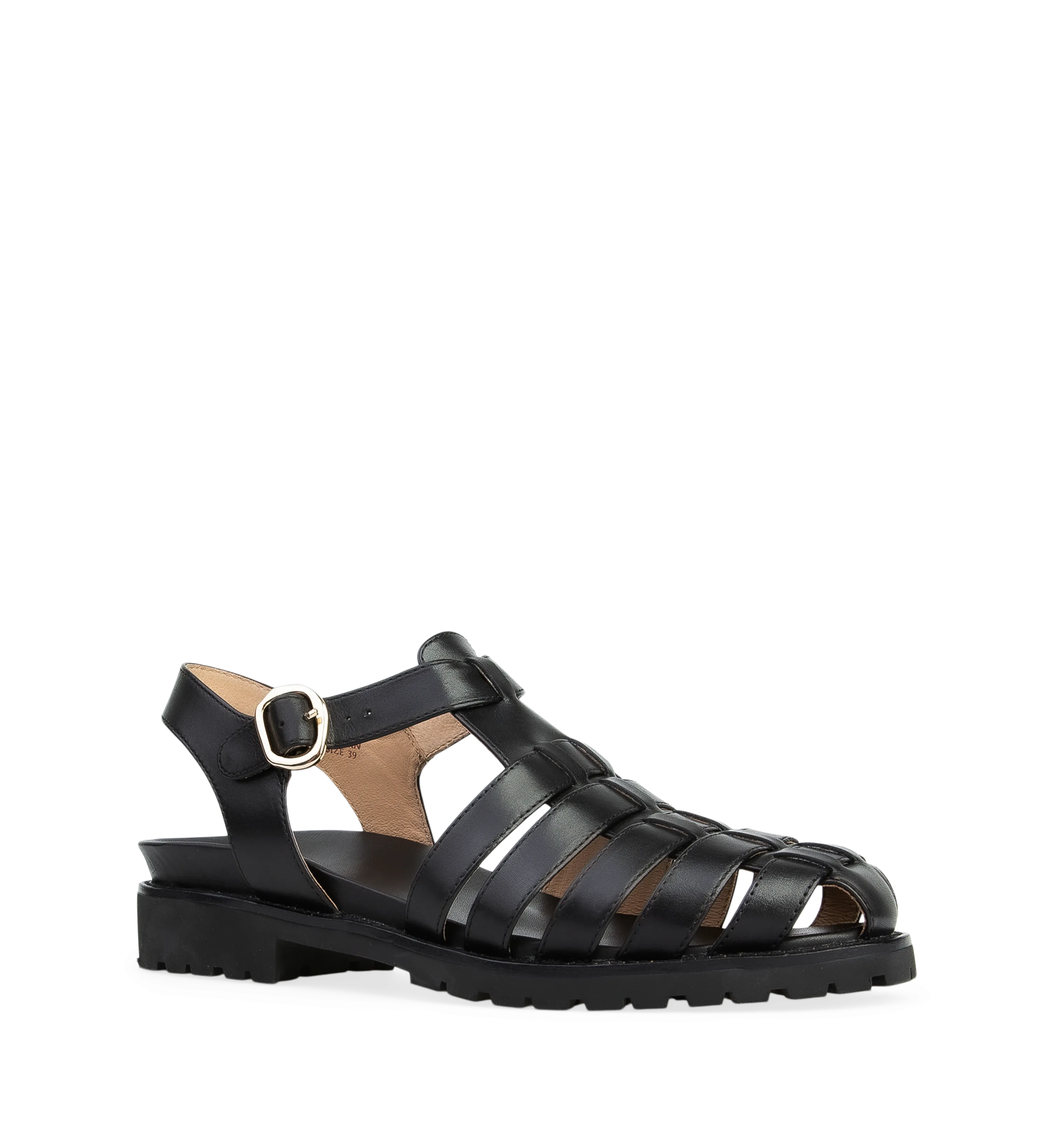 Bittern Black Leather Flat Sandals