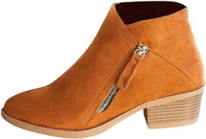 Boots for Women Ankle Booties 2022 Fall Fashion Side Zipper Pointed Toe Block Chunky Mid Heel Boots Solid Slip on Casual Comfy Ladies Shoes
