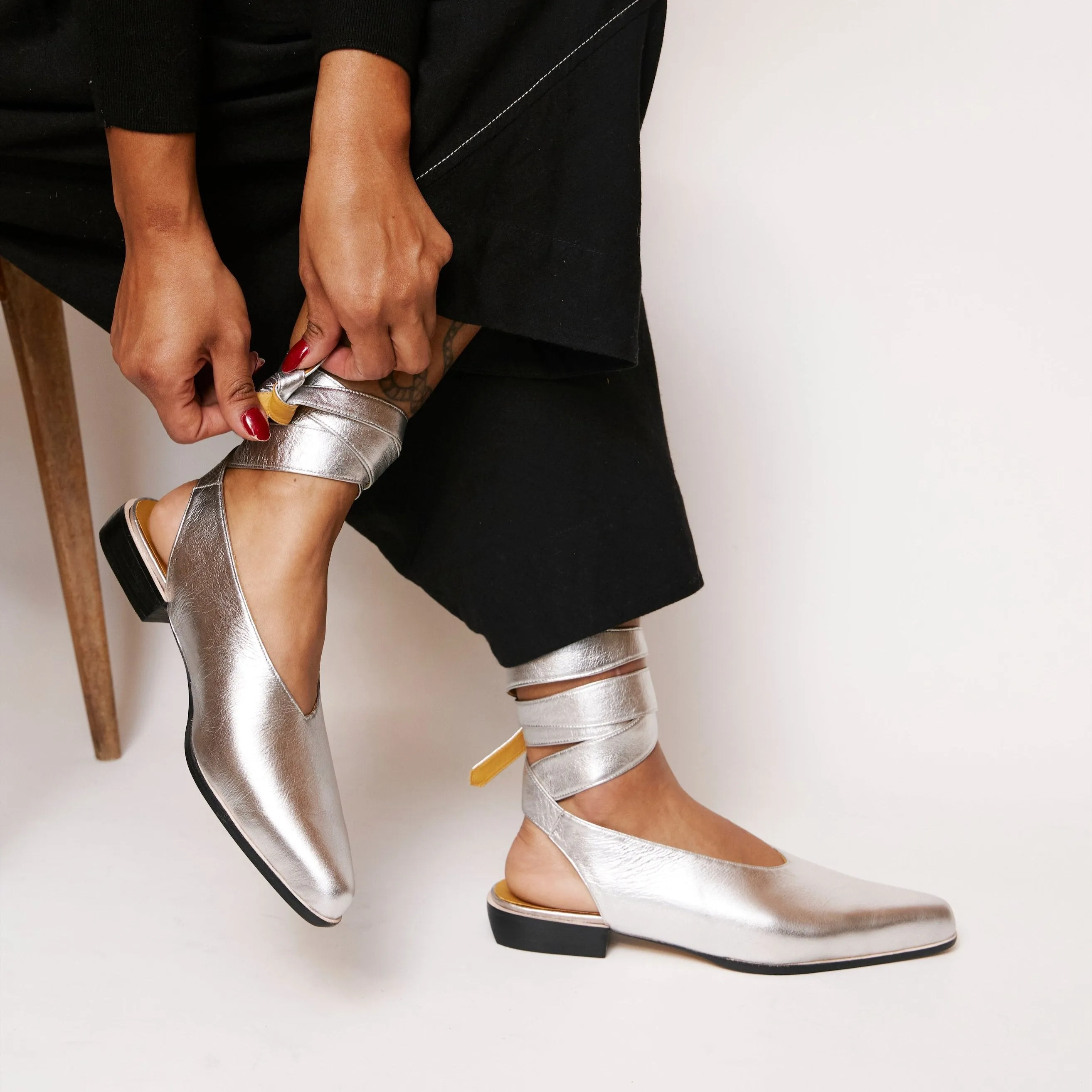 Bruna Silver Ballerina Flats