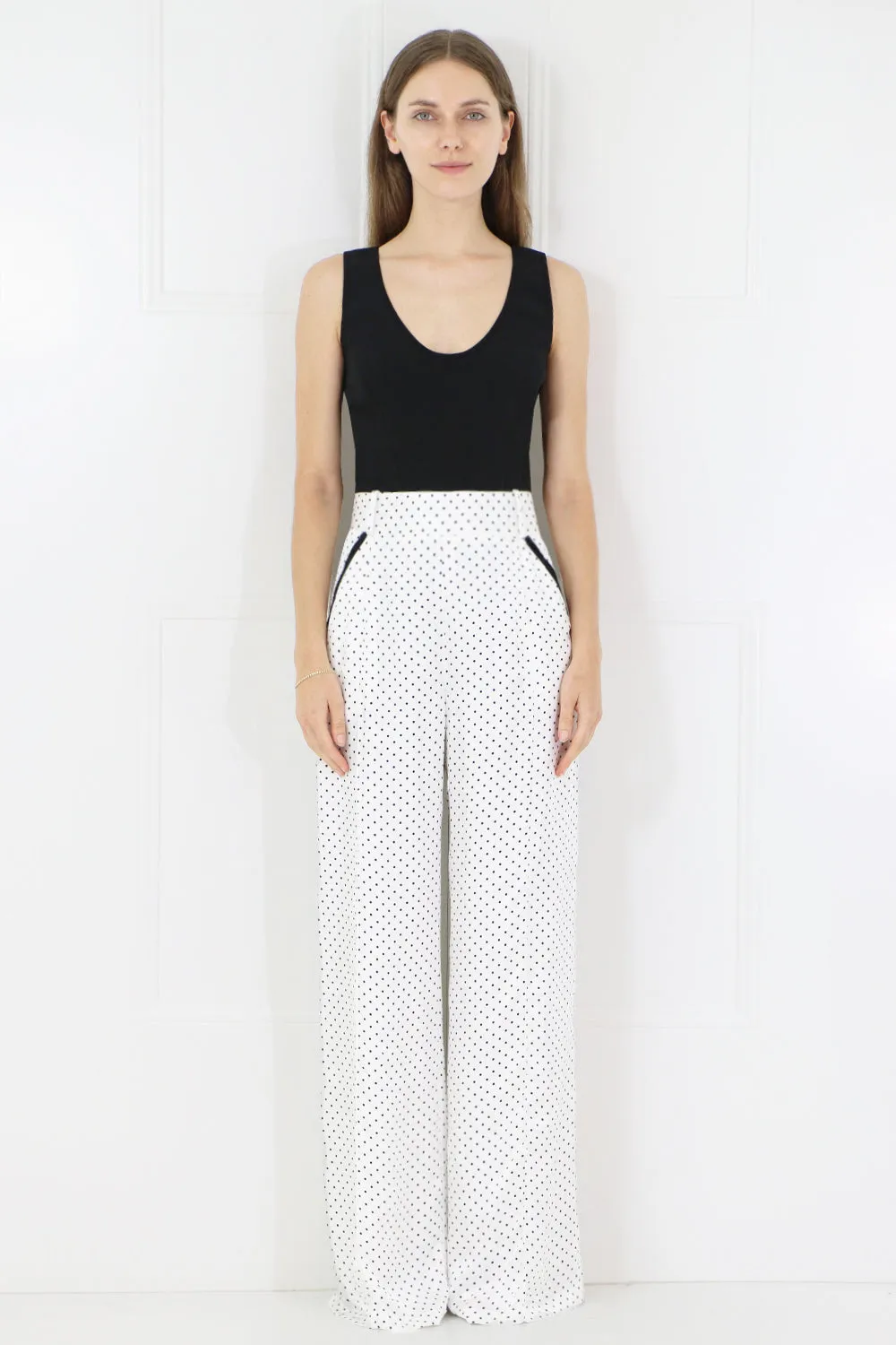 CORA WIDE LEG POLKADOT PANTS BLACK/WHITE