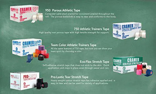 Cramer Eco-Flex Self-Stick Stretch Tape, Cohesive Tape, Flexible Elastic Sports Tape, Athletic Training Supplies, Easy Tear Self-Adherent Bandage Wrap, Bulk Cases, 2" X 5" Yard Rolls, Compression Tape