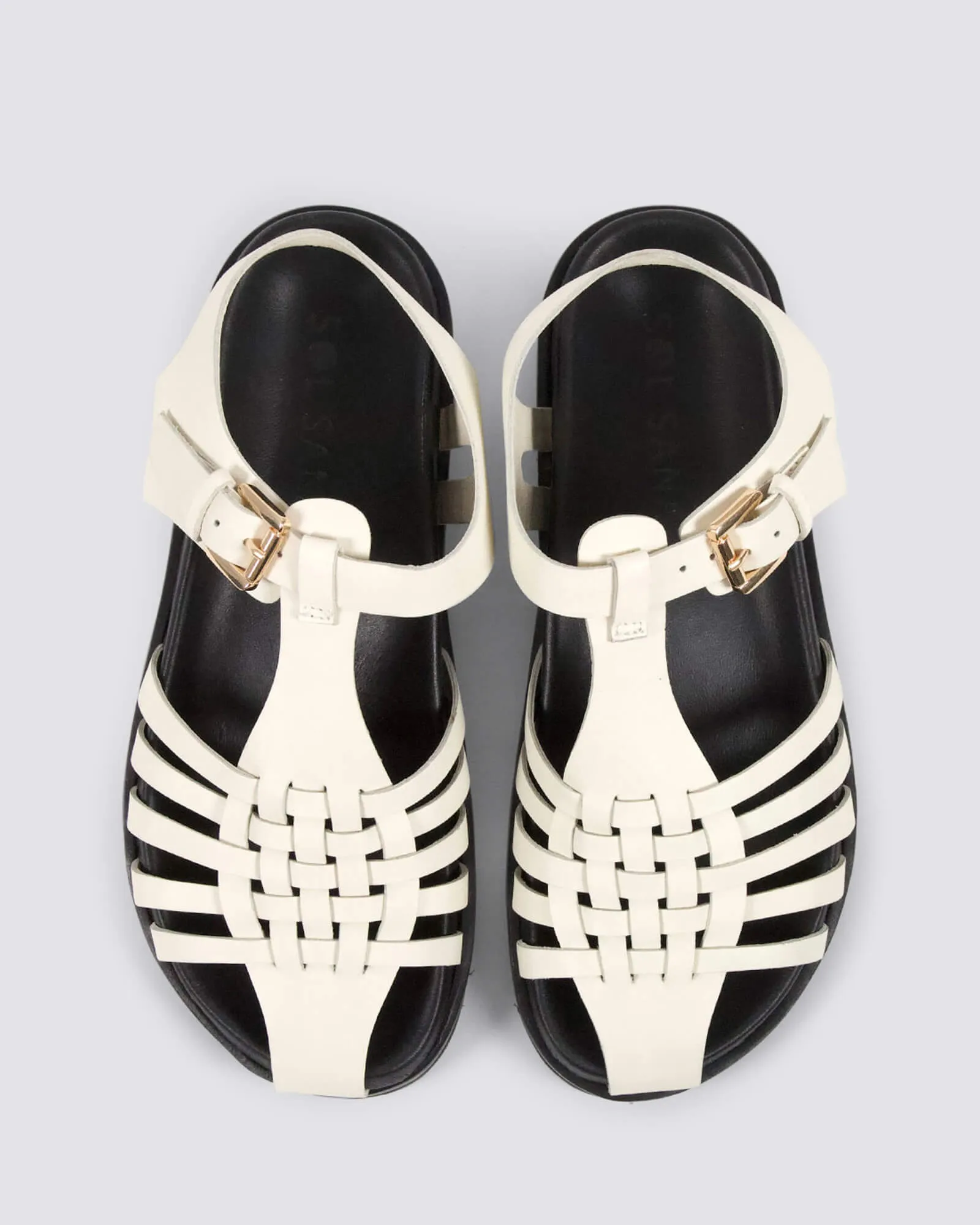 FISHERMAN FOOTBED SANDALS OFF WHITE/BLACK LEATHER