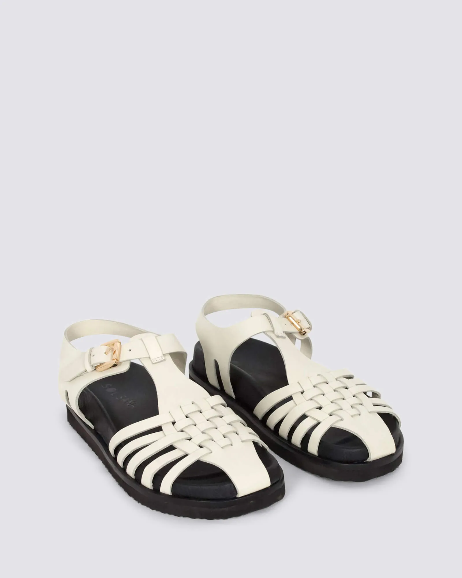FISHERMAN FOOTBED SANDALS OFF WHITE/BLACK LEATHER