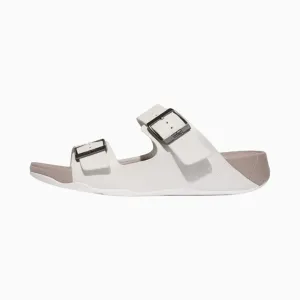 Fitflop Gogh Moc Mens Buckle Tumbled-Leather Slides Urban White