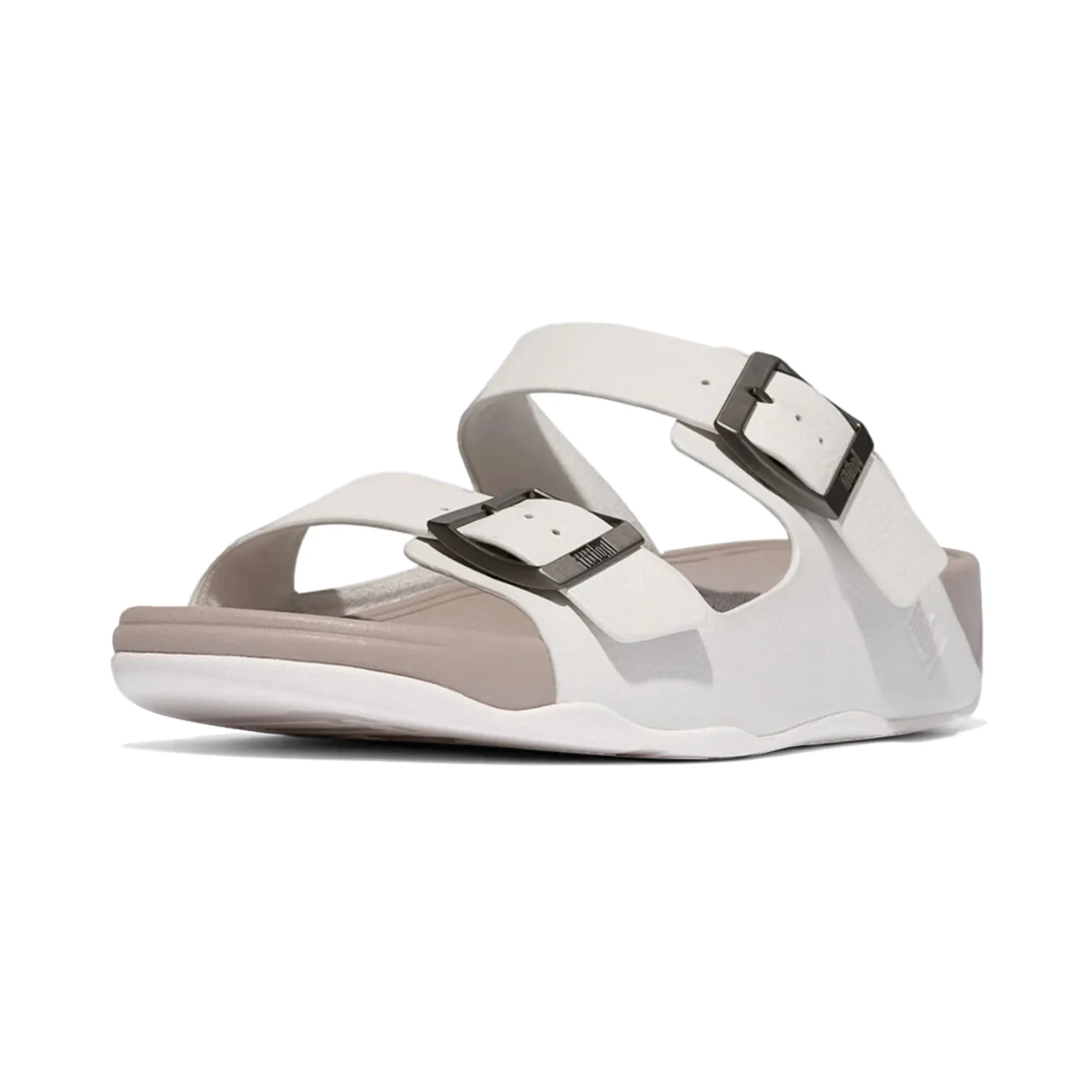 Fitflop Gogh Moc Mens Buckle Tumbled-Leather Slides Urban White