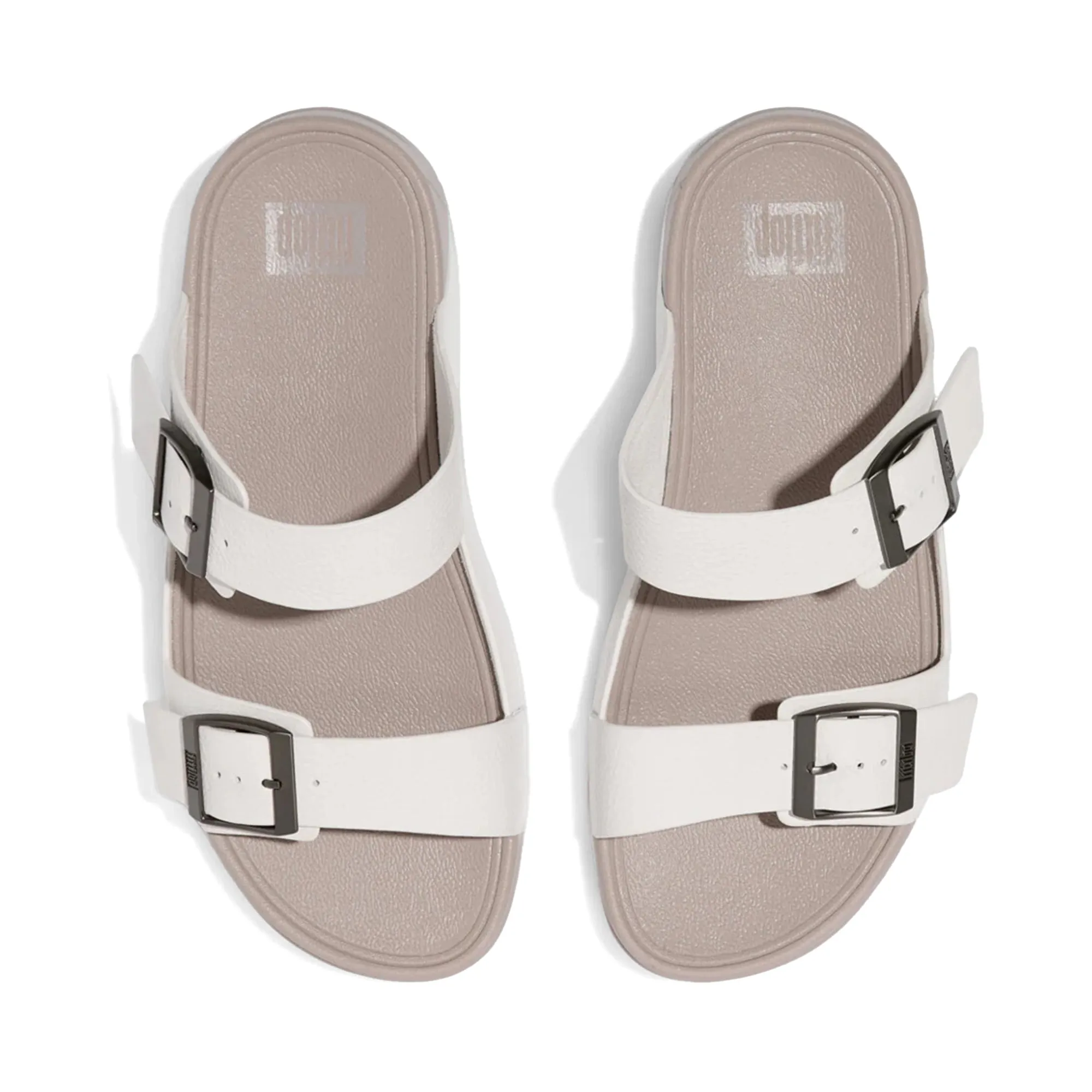 Fitflop Gogh Moc Mens Buckle Tumbled-Leather Slides Urban White