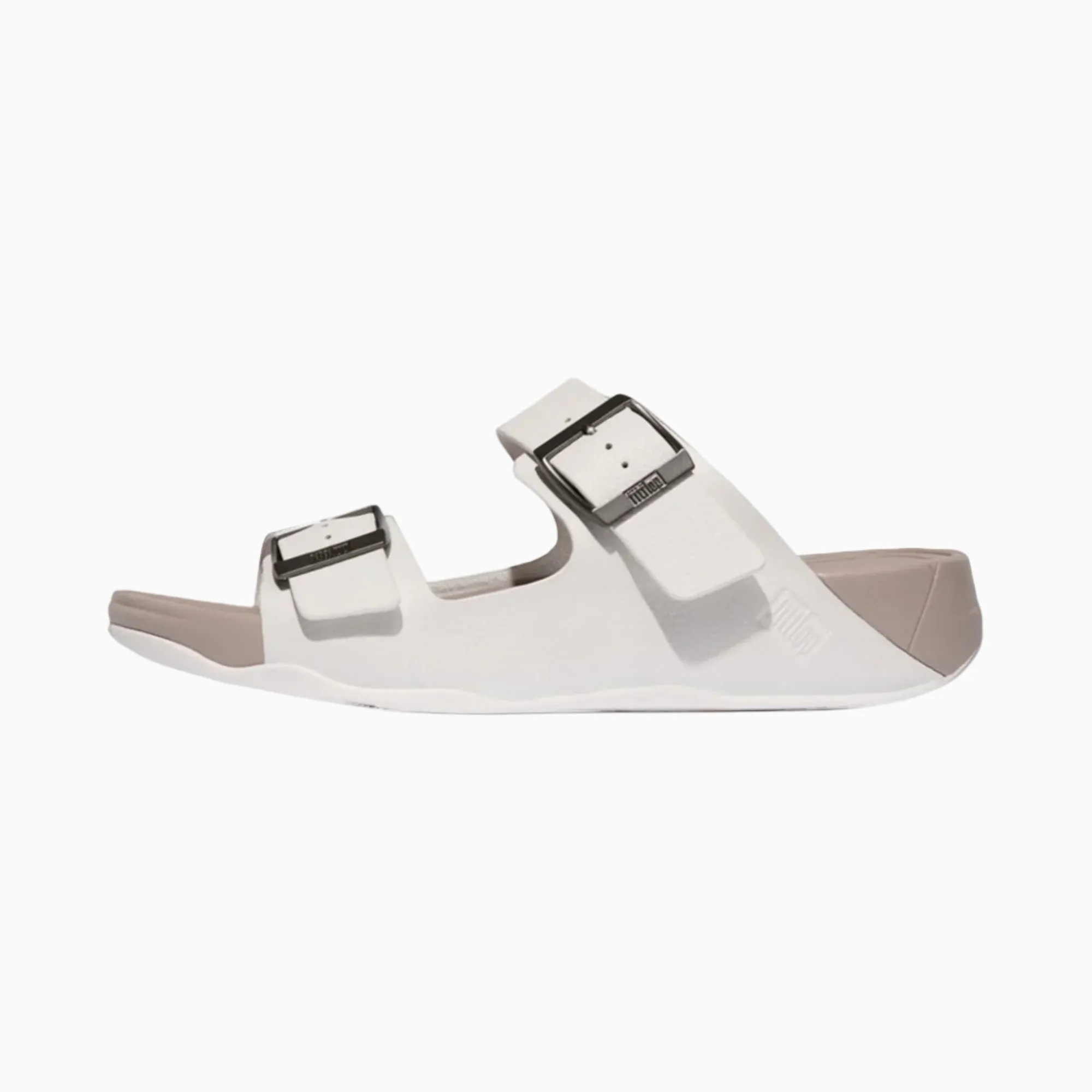 Fitflop Gogh Moc Mens Buckle Tumbled-Leather Slides Urban White
