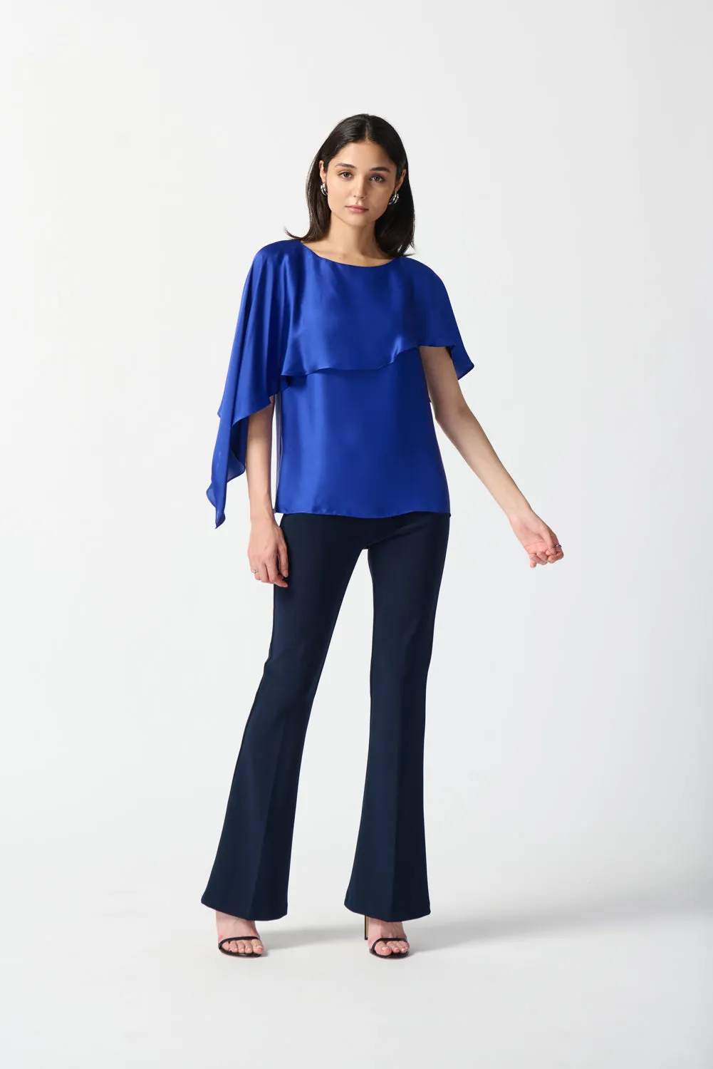 Joseph Ribkoff Royal Sapphire Satin Layered Top With Boat Neck Style 234023
