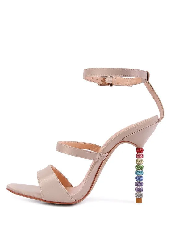 LAWSUIT - RHINESTONE BALL HEEL SATIN SANDALS for women