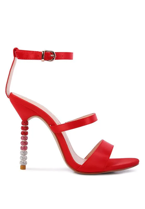 LAWSUIT - RHINESTONE BALL HEEL SATIN SANDALS for women
