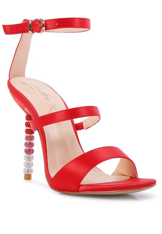 LAWSUIT - RHINESTONE BALL HEEL SATIN SANDALS for women