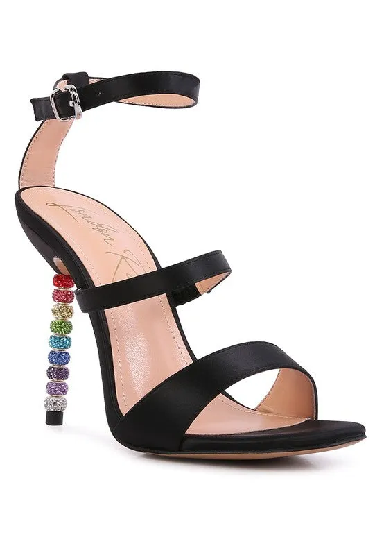 LAWSUIT - RHINESTONE BALL HEEL SATIN SANDALS for women
