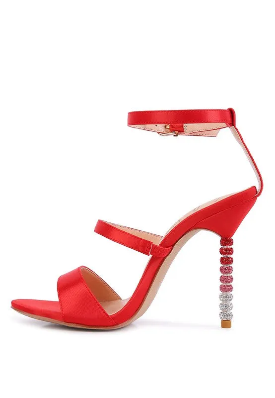 LAWSUIT - RHINESTONE BALL HEEL SATIN SANDALS for women