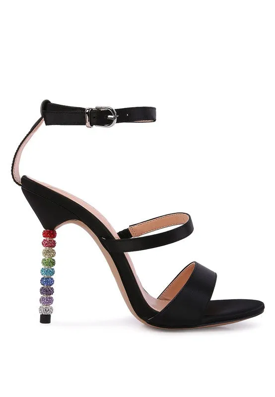 LAWSUIT - RHINESTONE BALL HEEL SATIN SANDALS for women