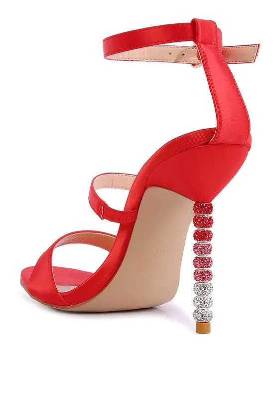 LAWSUIT - RHINESTONE BALL HEEL SATIN SANDALS for women