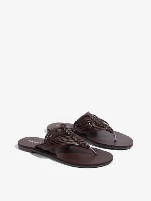 LUNA BLU Dark Brown Woven Thong-Strap Sandals