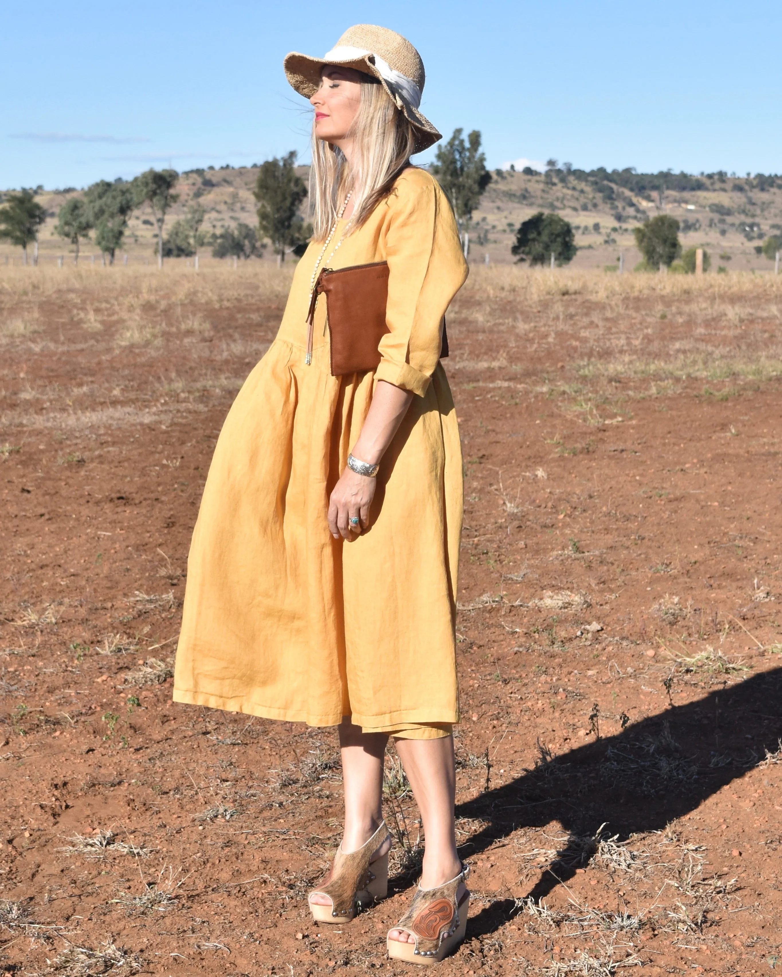 Luxe Linen Audrey Dress - Mustard