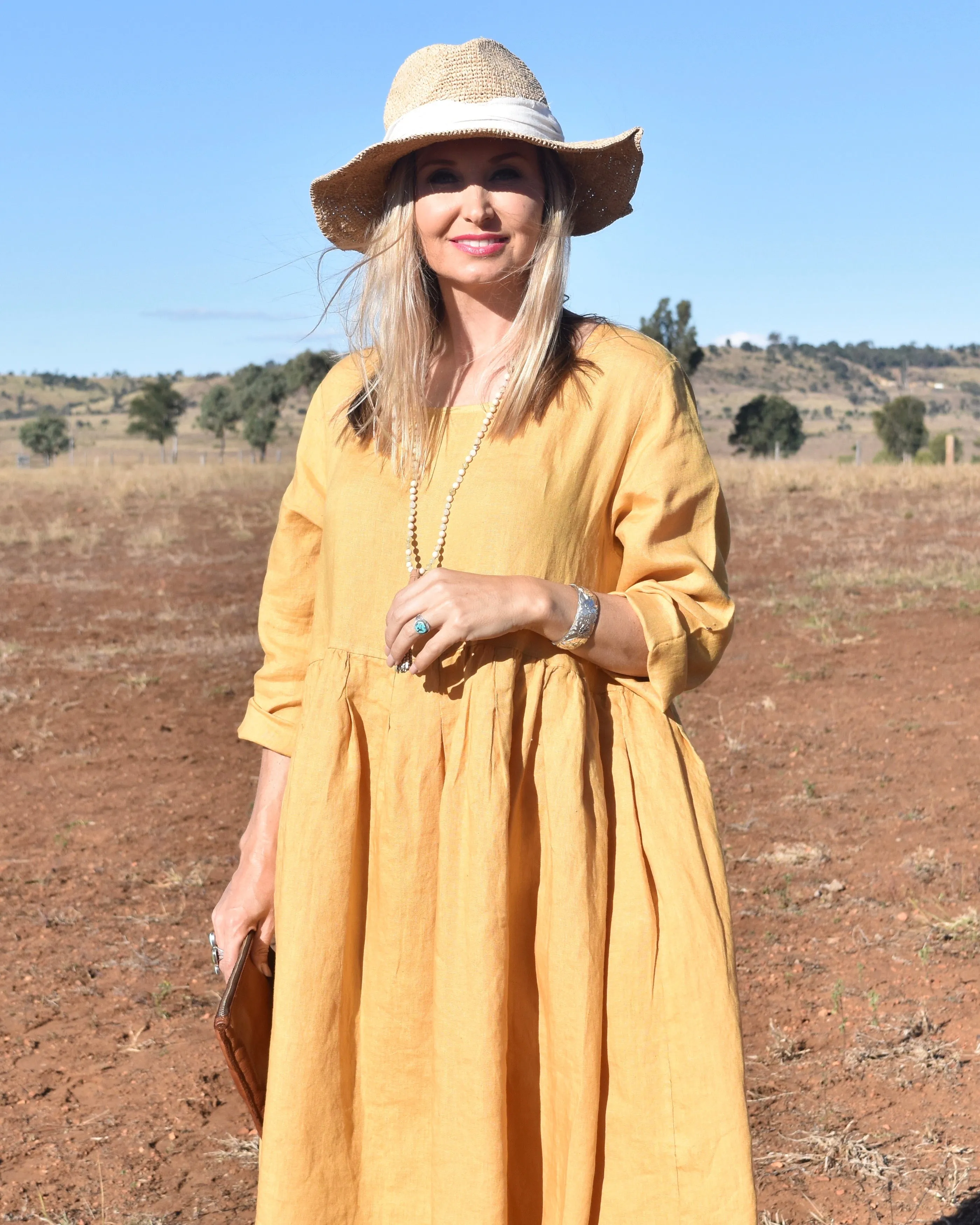 Luxe Linen Audrey Dress - Mustard