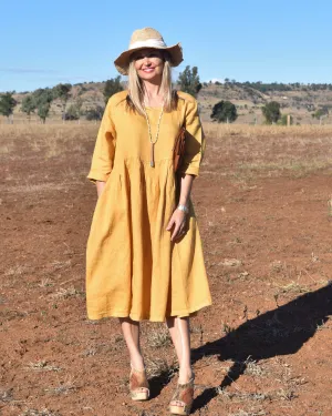 Luxe Linen Audrey Dress - Mustard