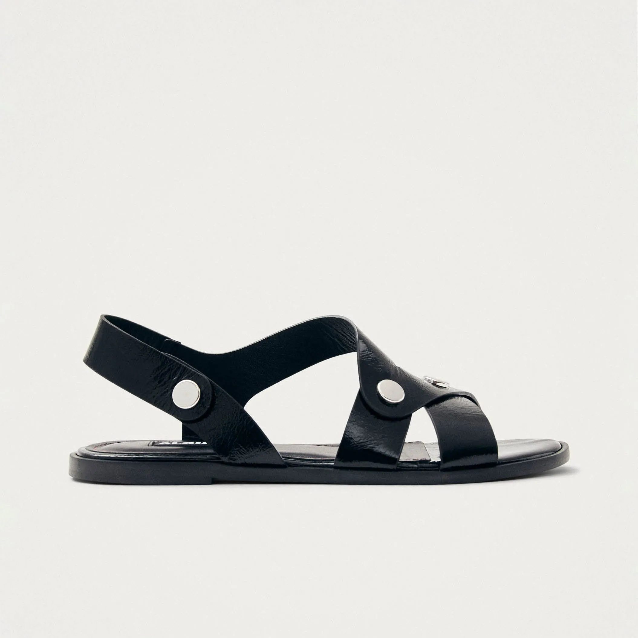 Mindy Onix Black Leather Sandals
