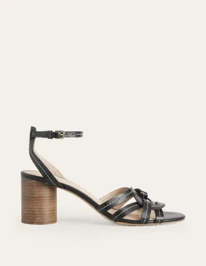 Multi Strap Heeled Sandals-Black Leather