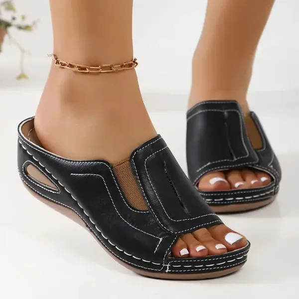Nicole | Effortless Black Slip-On Sandals