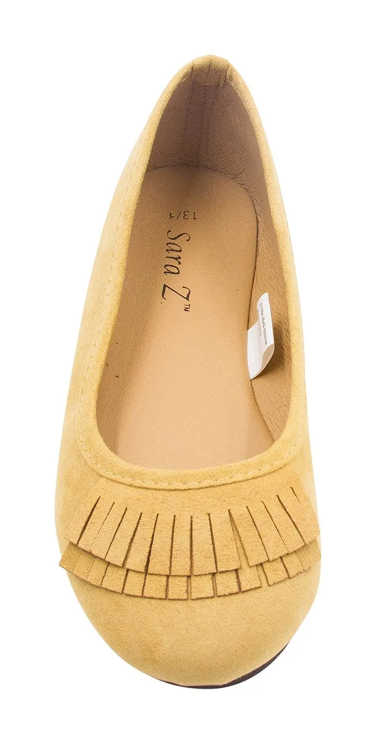 Sara Z Girls Microsuede Double Fringe Slip On Ballet Flat