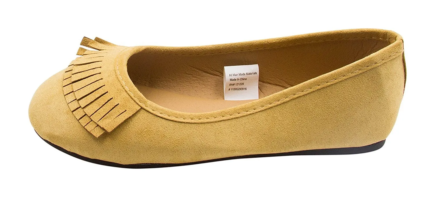 Sara Z Girls Microsuede Double Fringe Slip On Ballet Flat