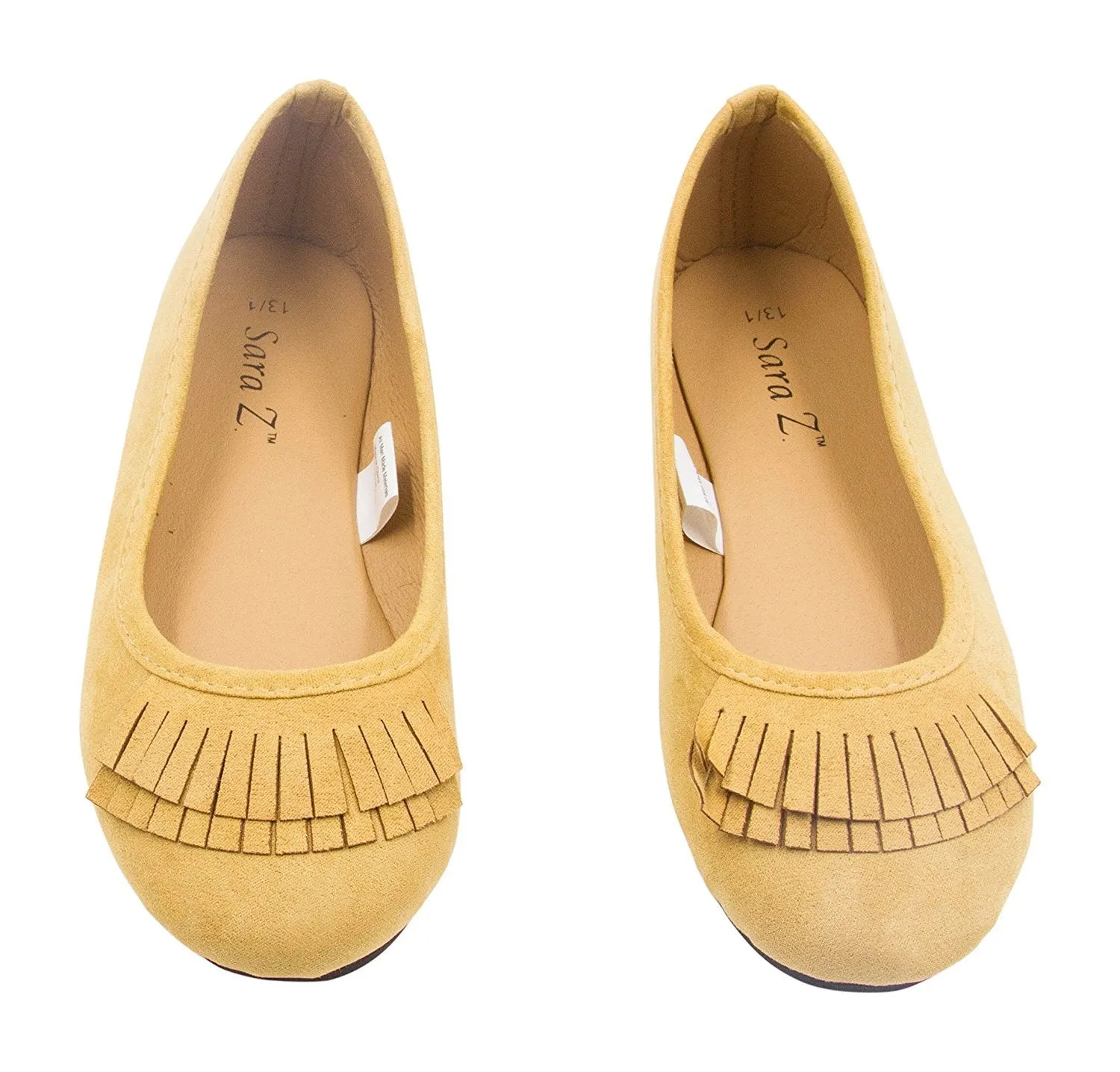 Sara Z Girls Microsuede Double Fringe Slip On Ballet Flat