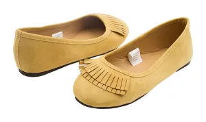 Sara Z Girls Microsuede Double Fringe Slip On Ballet Flat
