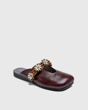Secia Flower Strap Flats In Mocha