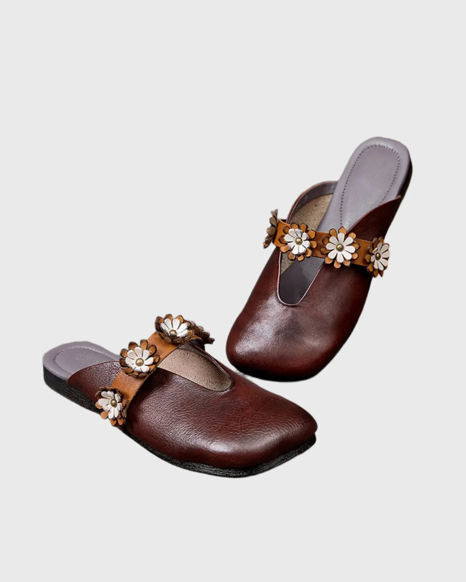 Secia Flower Strap Flats In Mocha