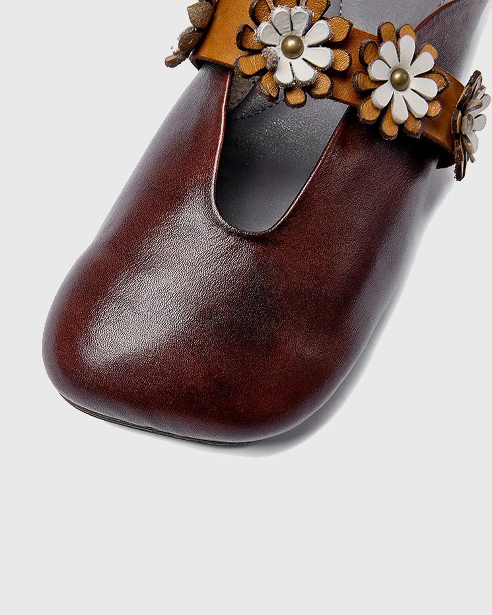 Secia Flower Strap Flats In Mocha