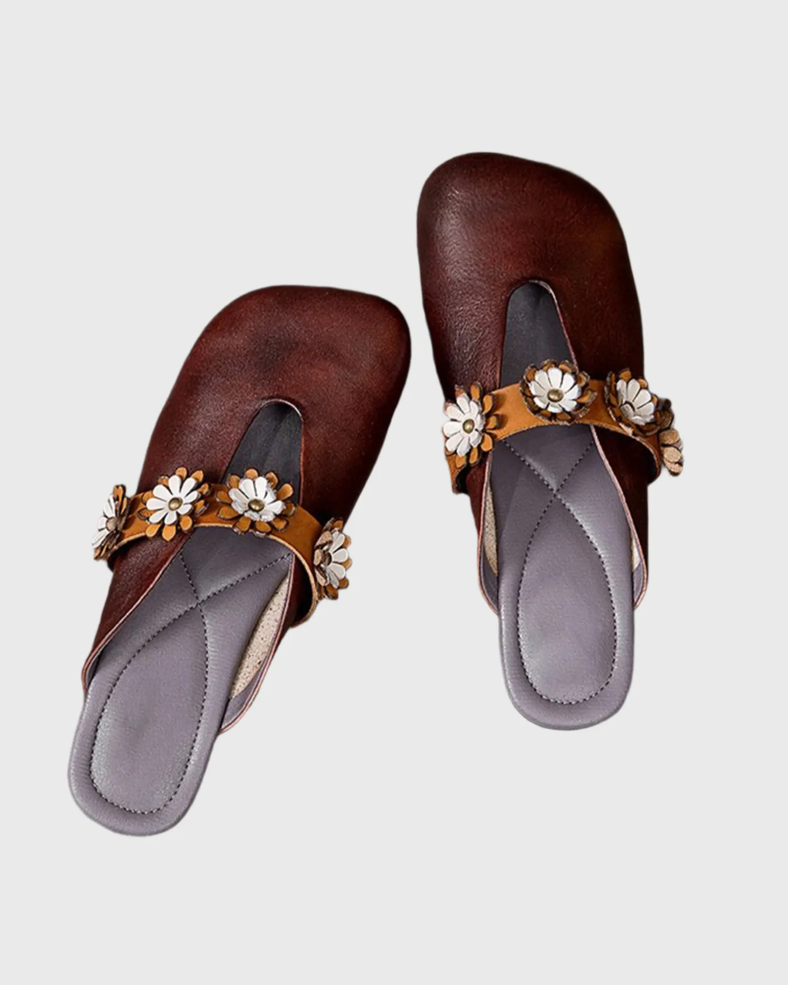 Secia Flower Strap Flats In Mocha