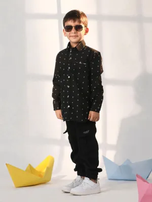 VASTRAMAY Boys' Black Ethnic Shirt