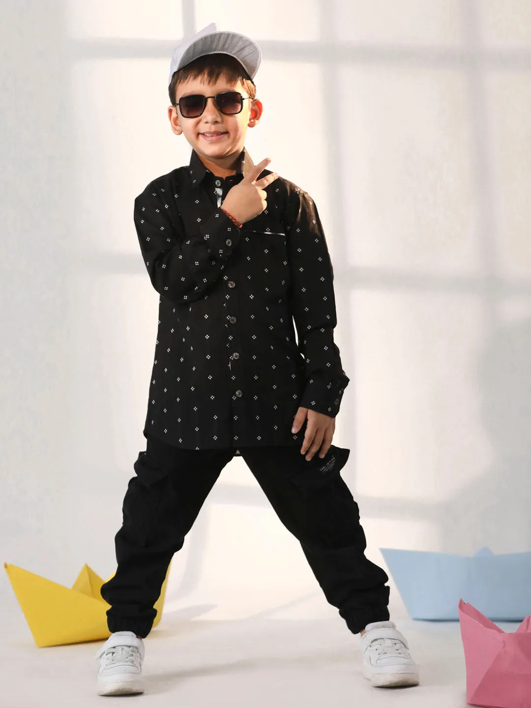 VASTRAMAY Boys' Black Ethnic Shirt