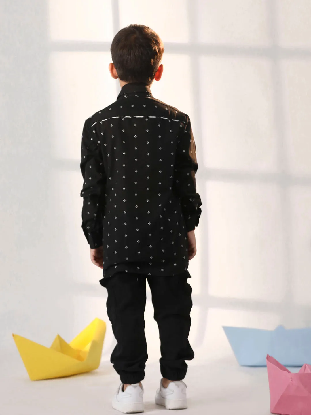VASTRAMAY Boys' Black Ethnic Shirt