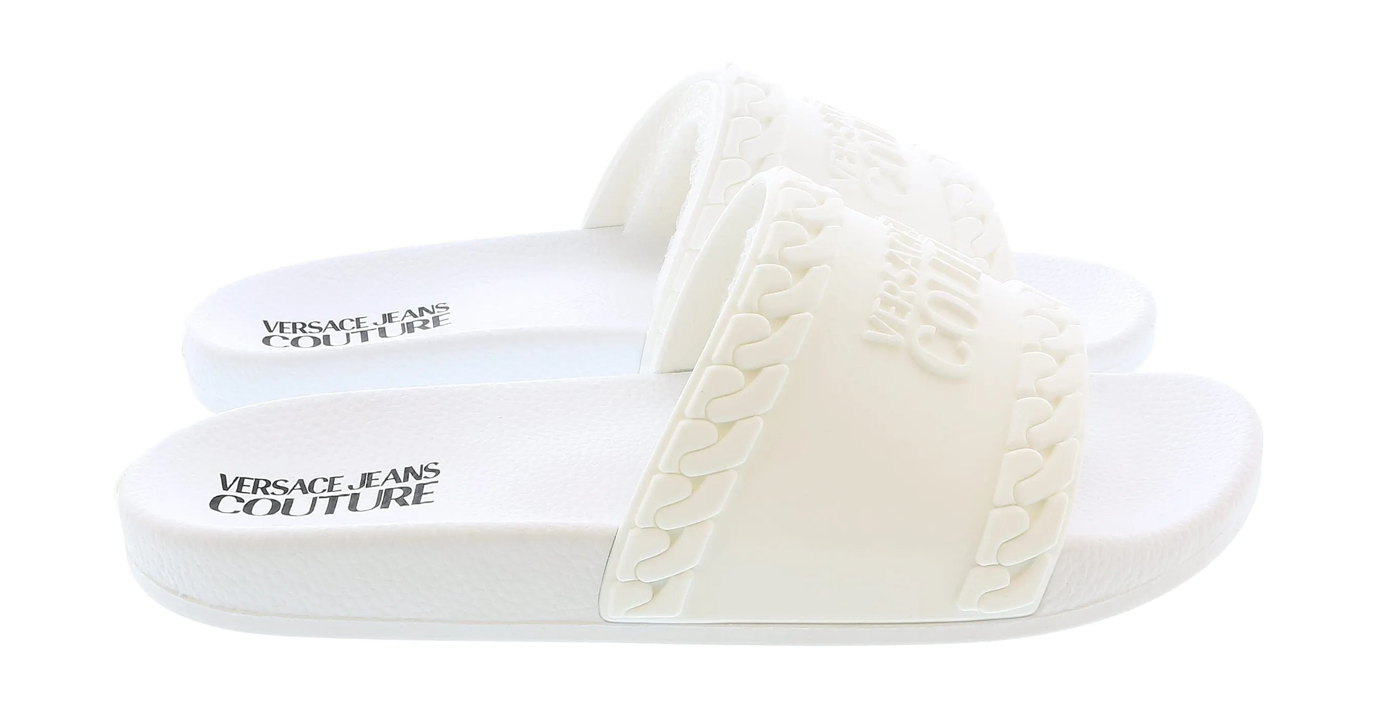 Versace Jeans Couture White Chain Embossed Pool Slide-