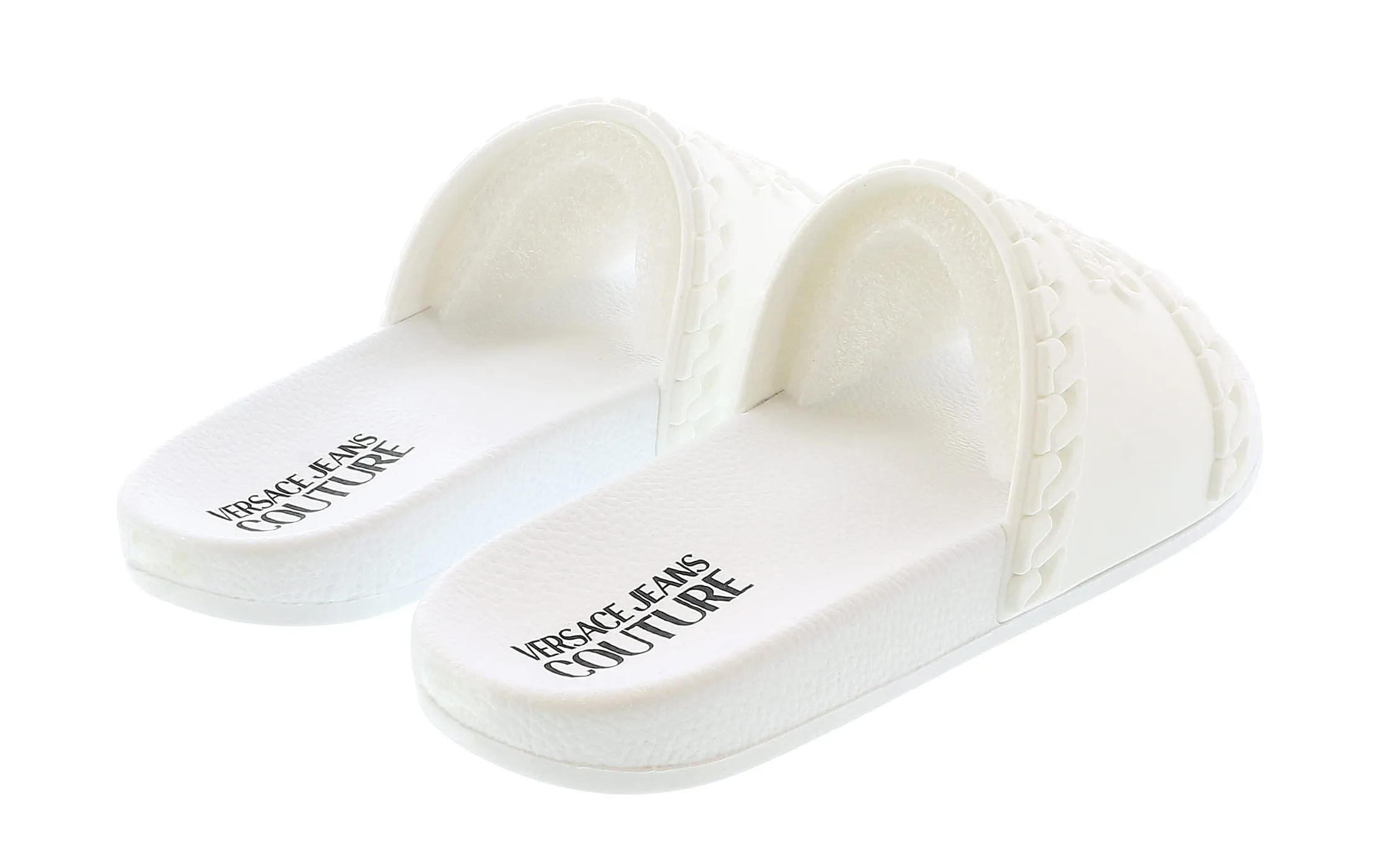 Versace Jeans Couture White Chain Embossed Pool Slide-